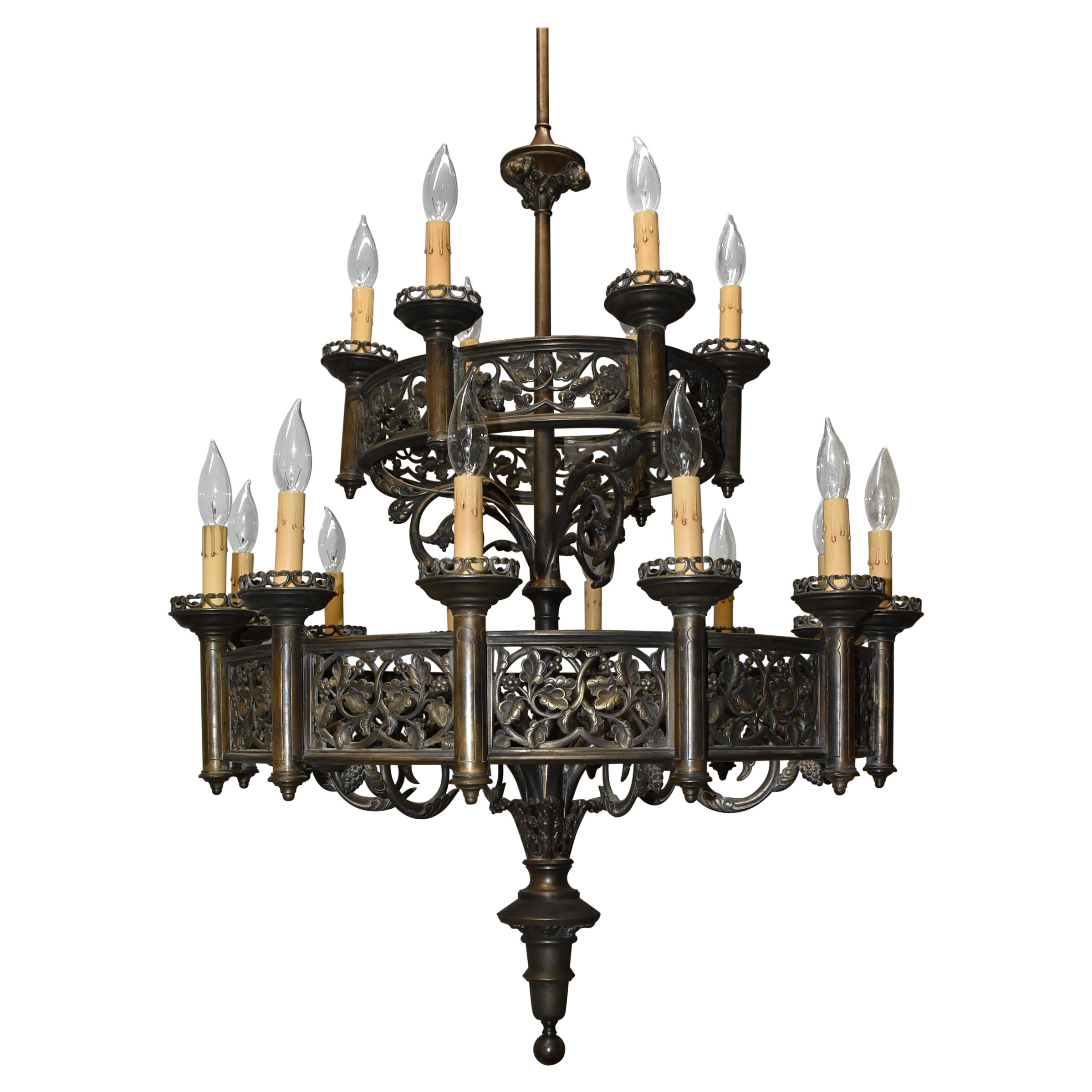 Gothic Revival 18 Light Brass Chandelier, 46" H x 29" W