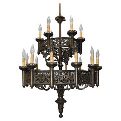 Gothic Revival 18 Light Brass Chandelier, 46" H x 29" W