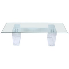 Neal Small Clear Lucite Block Coffee Table with Glass Top, 1970's