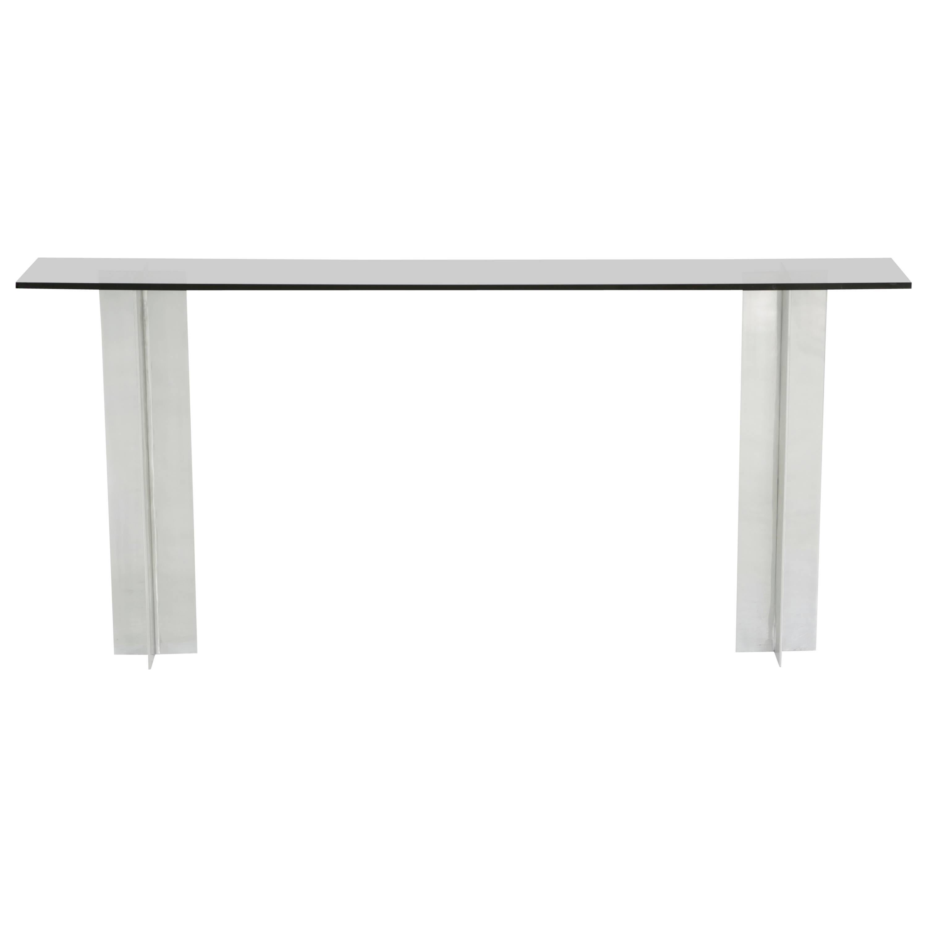 Smoked Glass and Aluminium Console Table Attributed to Pace Manufacturing