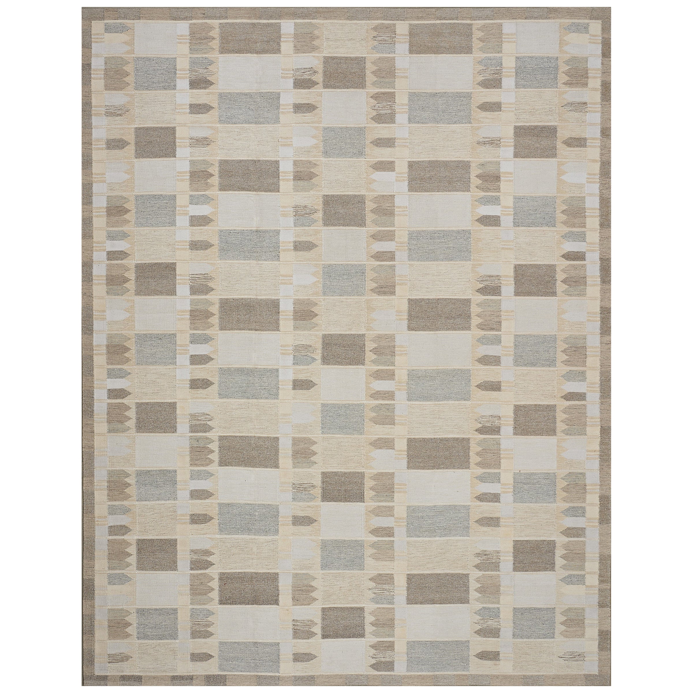 Hand-Woven Wool Contemporary Swedish-Inspired Flat-weave Rug 12'1"x15'5"