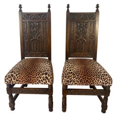 Antique Pair of Gothic Revival Hall Chairs 