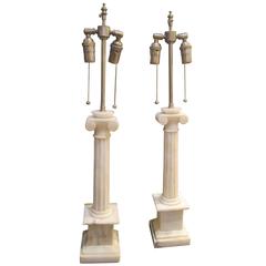Pair of Ionic Column Marble Lamps 