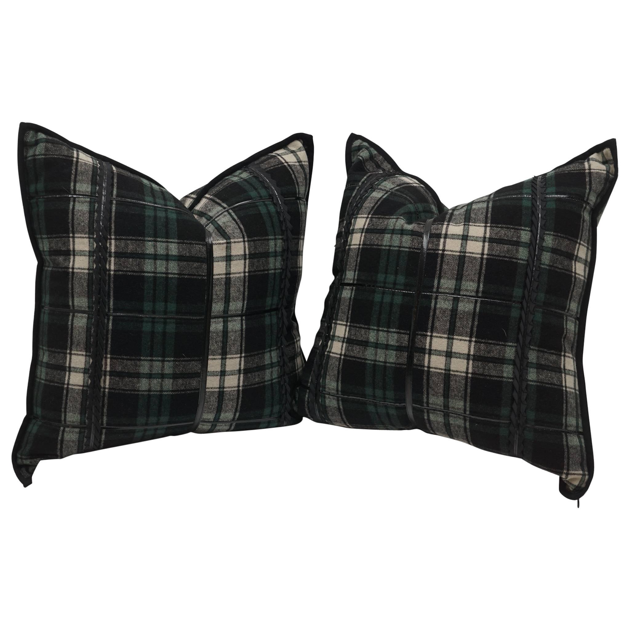 Pair of Tartan Pattern Pillows For Sale