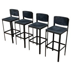 Used Set of 4 Matteo Grassi Bar Stools in Black Leather 