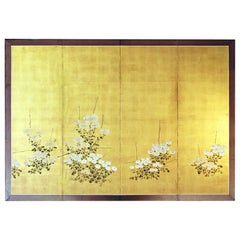 Antique Japanese Folding Screen Four Panels