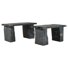 A Pair of Natural Wabi Sabi Stone Garden Bench Seats – Riven Welsh Slate