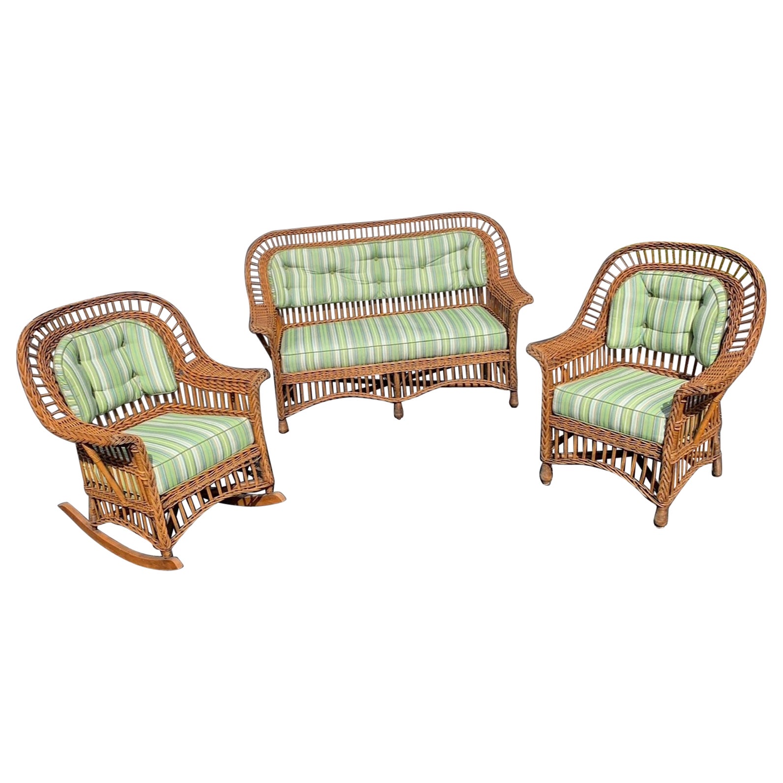 A Three Piece Matching Suite of Antique Bar Harbor Style Wicker Furniture 
