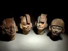 Set of 4 Teotihuacan Heads Antique in Shamanic Rituals to contact the Spirit World 