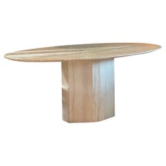 Retro 1970s Italian Travertine Stone Oval Dining Table