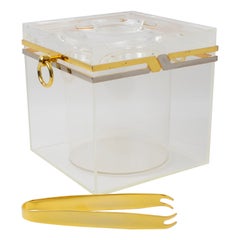 Romeo Rega Modernist Barware Chrome, Brass and Plexiglass, Lucite Ice Bucket
