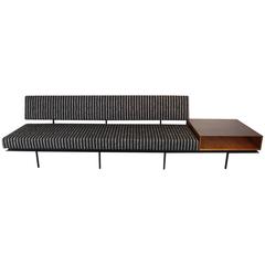 Florence Knoll Sofa with Attached Walnut Base and Glass Tabletop