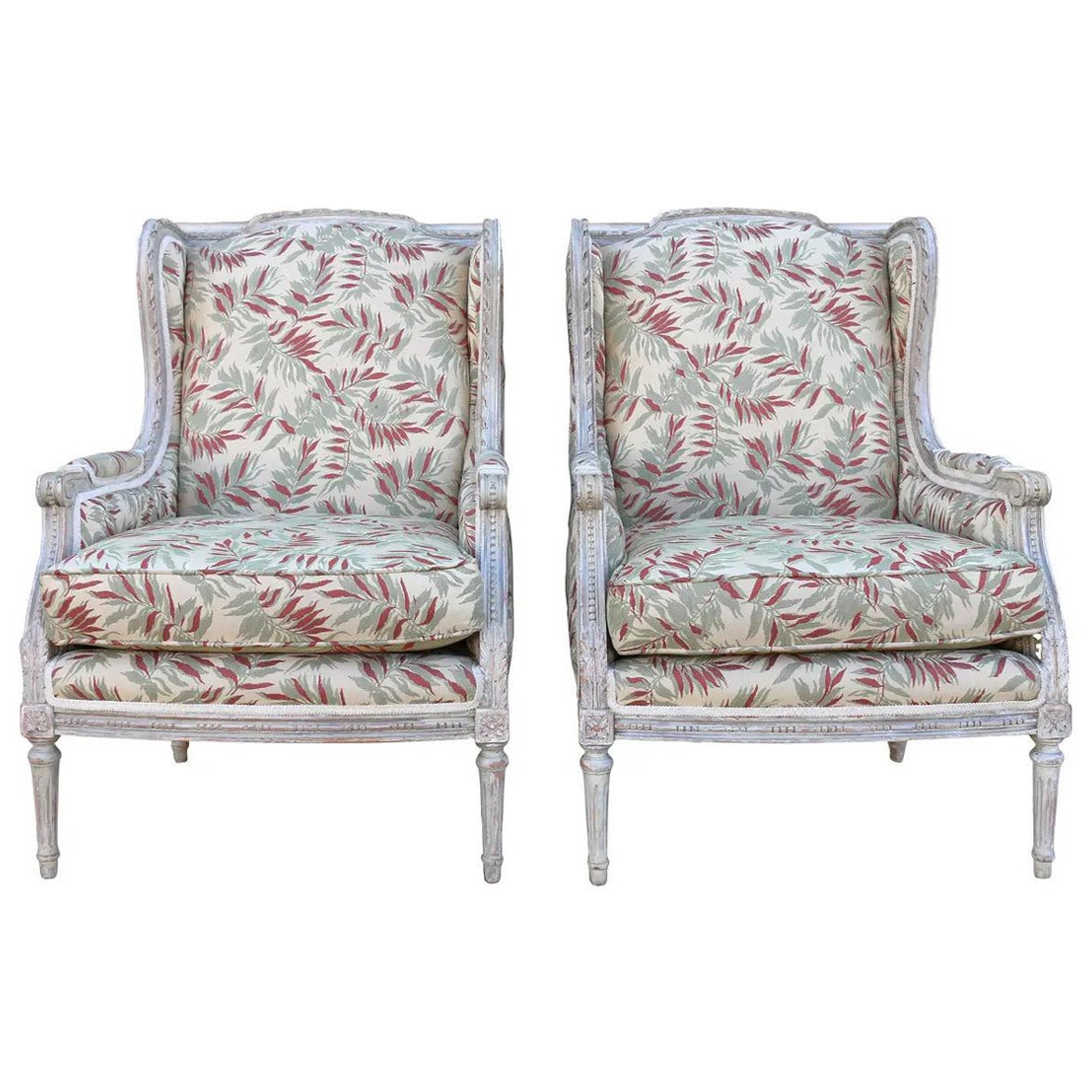 Vintage Pair of Bergere French Louis XVI Wing Back Chairs