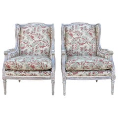 Antique Pair of Bergere French Louis XVI Wing Back Chairs