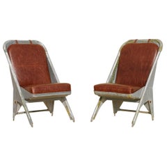 Vintage-Flugzeugstühle aus Leder mit Riveted-Aluminium- und Lederkissen