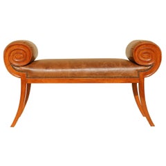 Vintage Late 20th Century Hollywood Regency Rolled Arms Flared Bench
