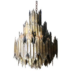 Vintage 1960s Brutalist Torch-Cut Brass Chandelier by Tom Greene