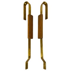 Finnish Mid-Century Design Door Handles in Brass & Wood, 1950s