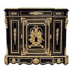 Antique Befort Jeune Napoleon III French Black Gold Bronze Marble Cabinet 19th Cent