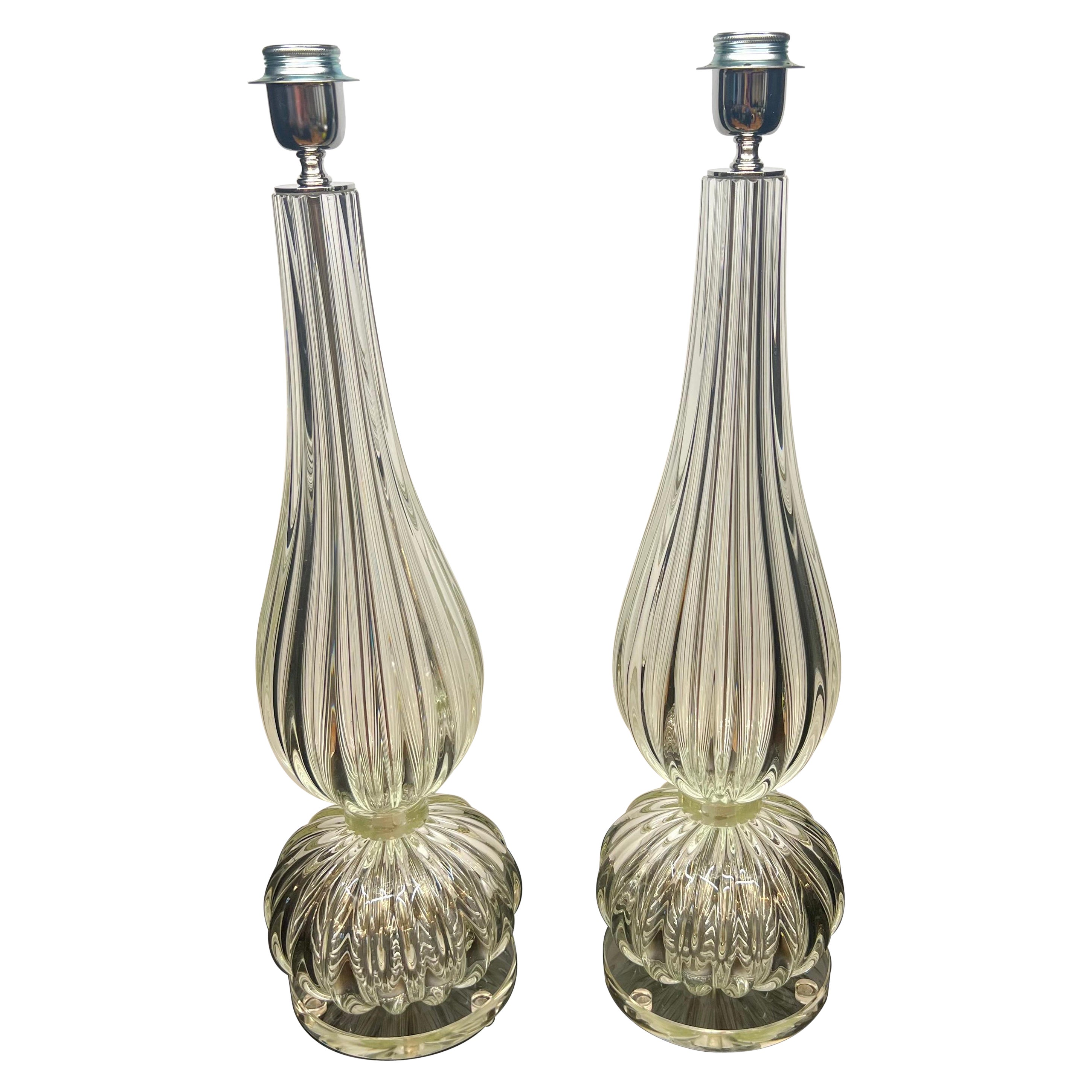 Donà Mid-Century Modern Transparent Crystal Two Murano Glass Table Lamps 2024