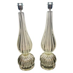 Donà Mid-Century Modern Transparentes Kristall Zwei Murano Glas Tischlampen 2024