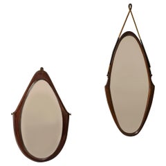 Vintage Set of Two Teak Oval-shaped Mirrors, Italy 1970s