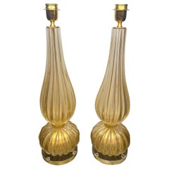 Alberto Donà Mid-Century Modern Gold Leaf 24kt Two Murano Glass Table Lamps 2024