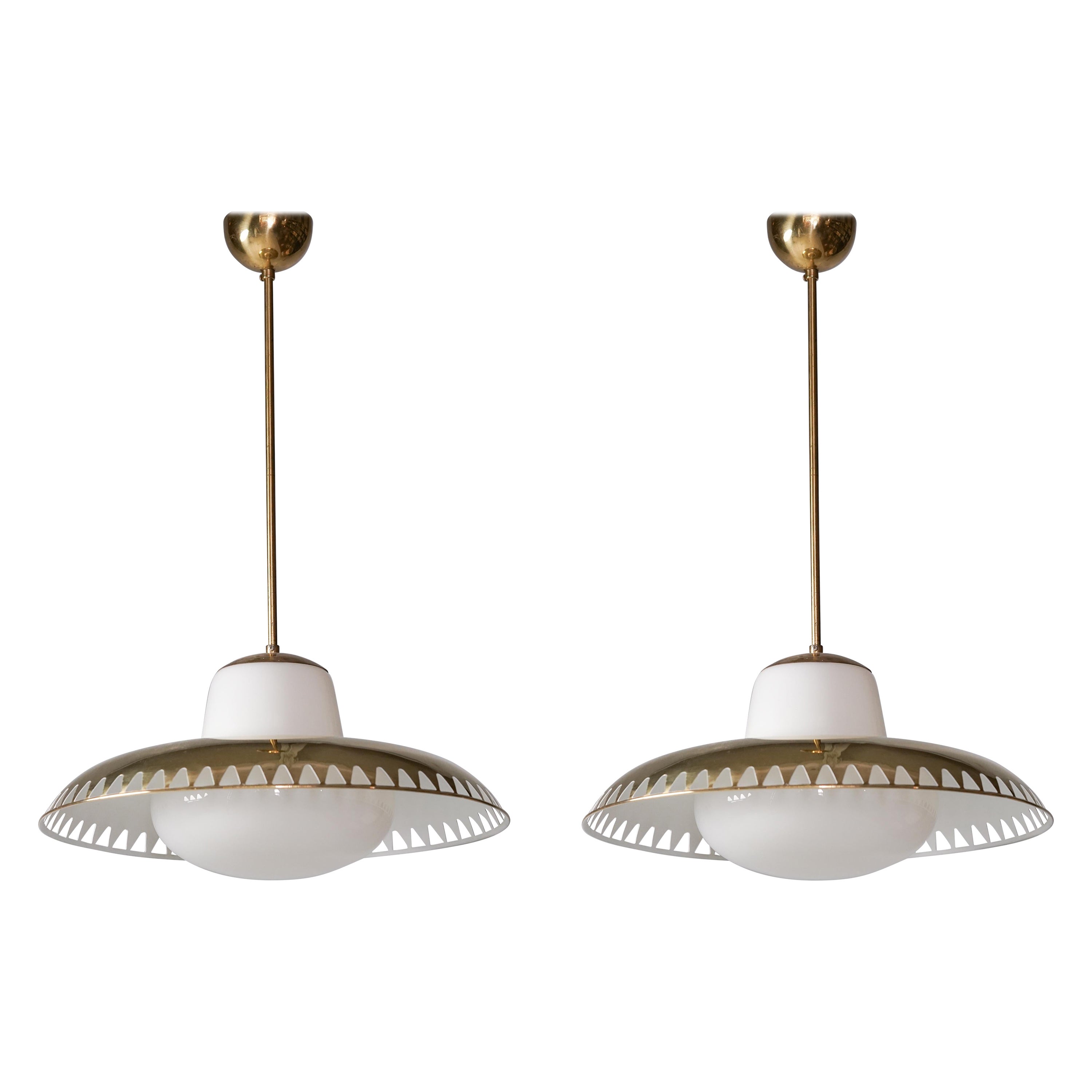 Pair of Brass Pendants by Lisa Johansson-Pape & Gunilla Jung, Orno Oy, 1950s