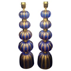 Alberto Donà Lampes de table en verre de Murano, deux bleues, Modernes au milieu du siècle 2024