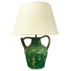 Late Nineteenth Century Green Glazed Pottery Lamp