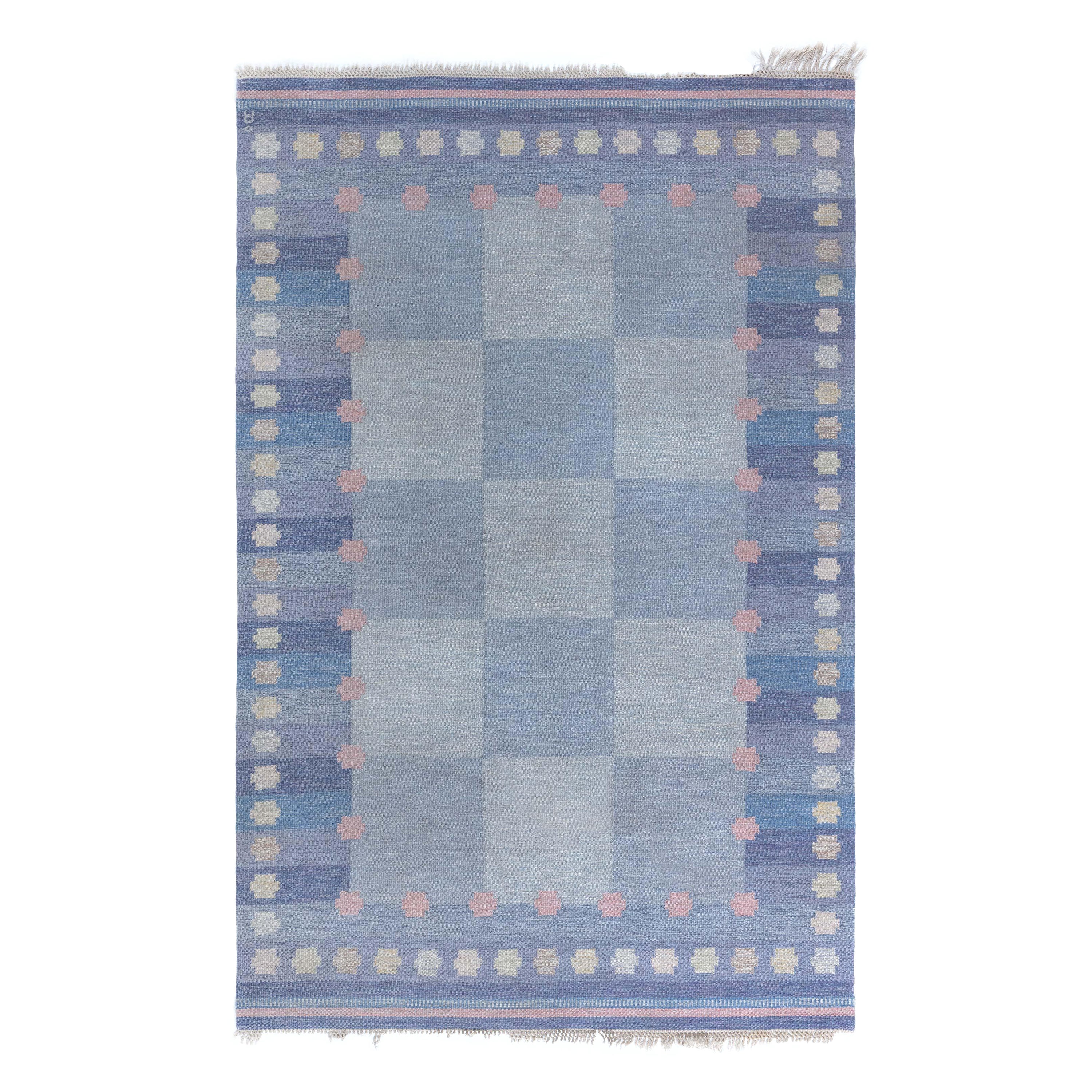 Mid-20th Century Swedish Flat Woven Rug by Agda Osterberg