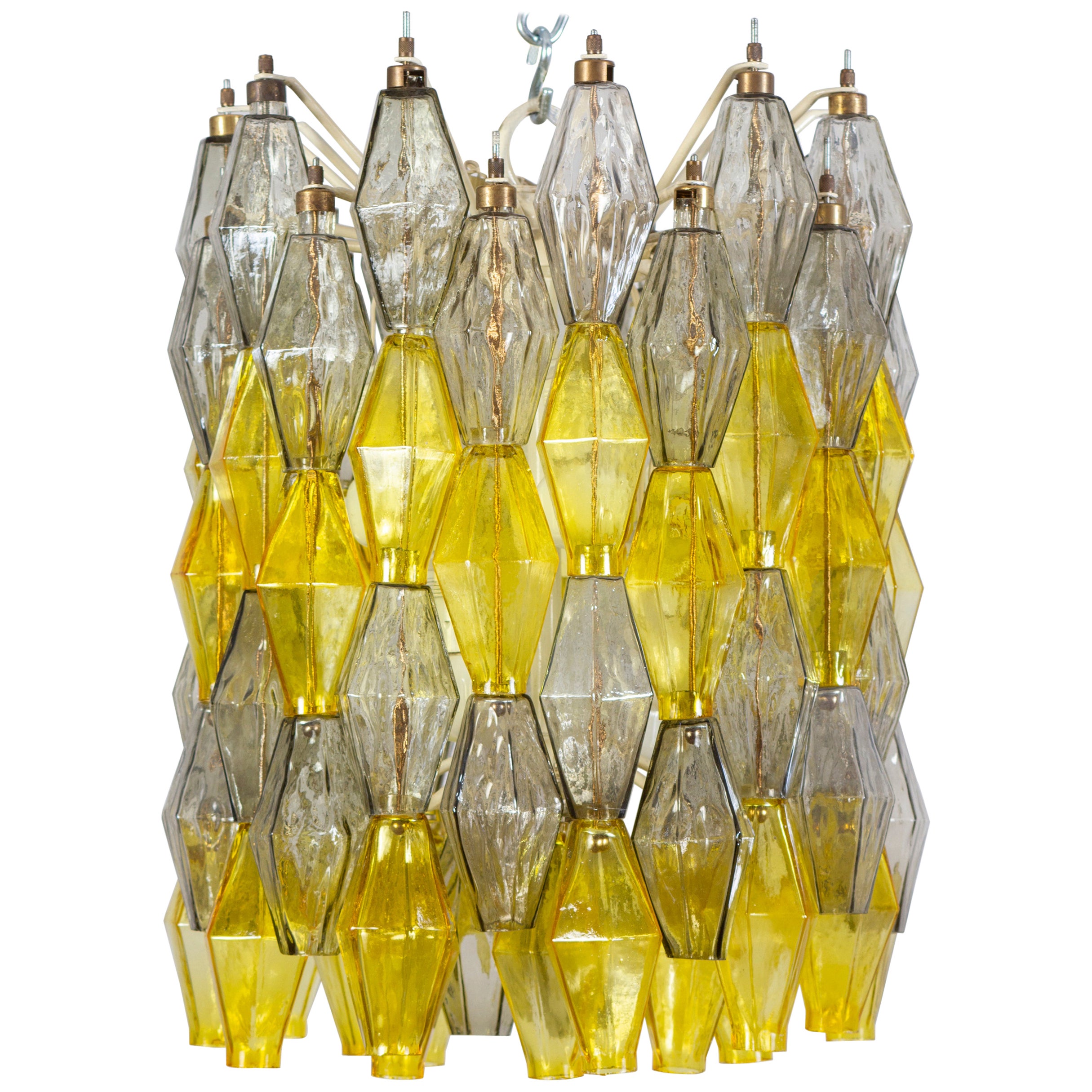 Yellow and Clear Poliedri Chandelier Carlo Scarpa Venini Variation, 1980'