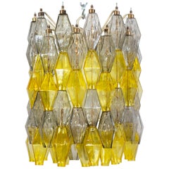 Yellow and Clear Poliedri Chandelier Carlo Scarpa Venini Variation, 1980'