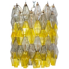  Yellow and Clear Poliedri Chandelier Carlo Scarpa Venini Variation, 1980'