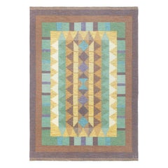 Vintage Swedish Flat Weave Rug Signed with Initials 'IV'