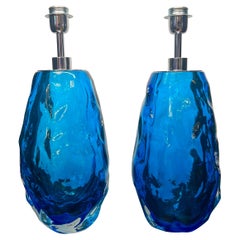 Alberto Donà Mid-Century Modern Light Blue Two Murano Glass Table Lamps 2024