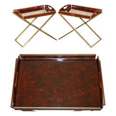 Vintage RARE PAIR OF MAISON MERCIER CiRCA 1970 FRENCH TRAY TABLES IN FAUX TORTOISE SHELL