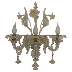 Murano Glass three Arm Wall Light Sconce Candelabra style with Flowers 