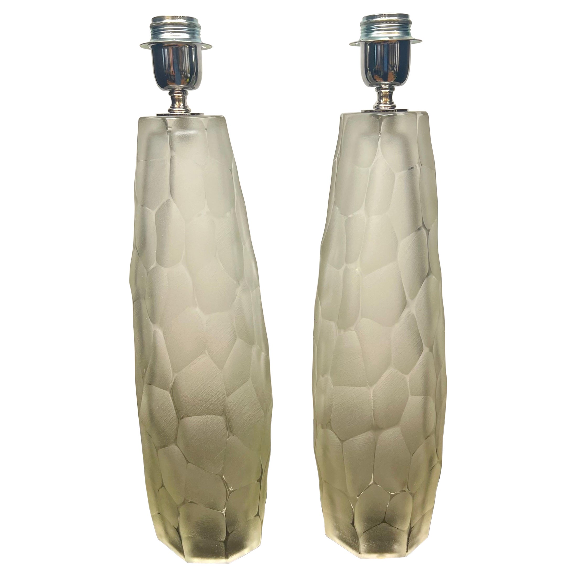 Alberto Donà Mid-Century Modern Beaten Crystal Two Murano Glass Table Lamps 2024