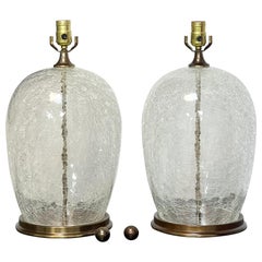 Vintage Crackled Glass Large Orb Pair of Table Lamps