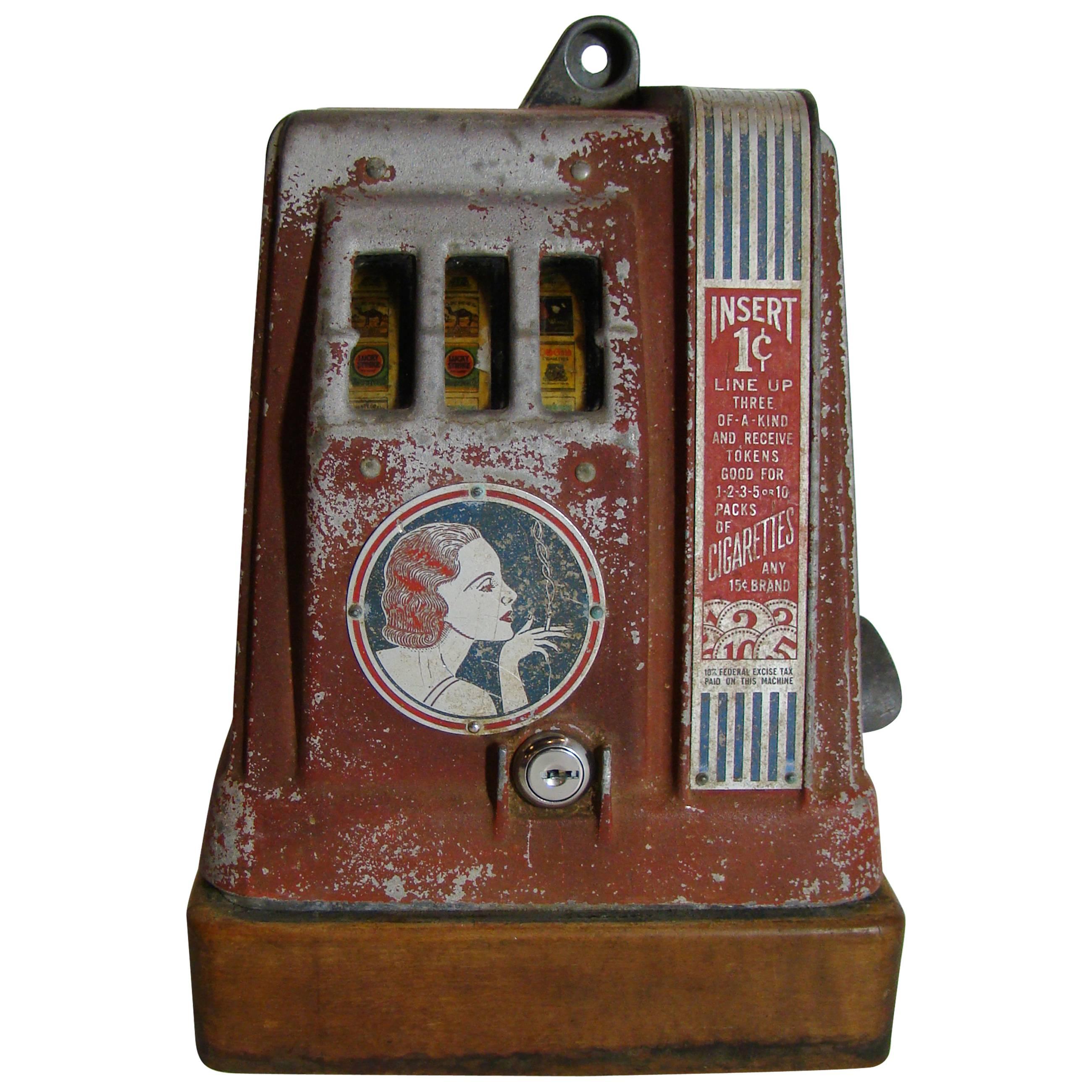Art Deco Penny Cigarette Trade Stimulator/Slot Machine, circa 1930s For Sale