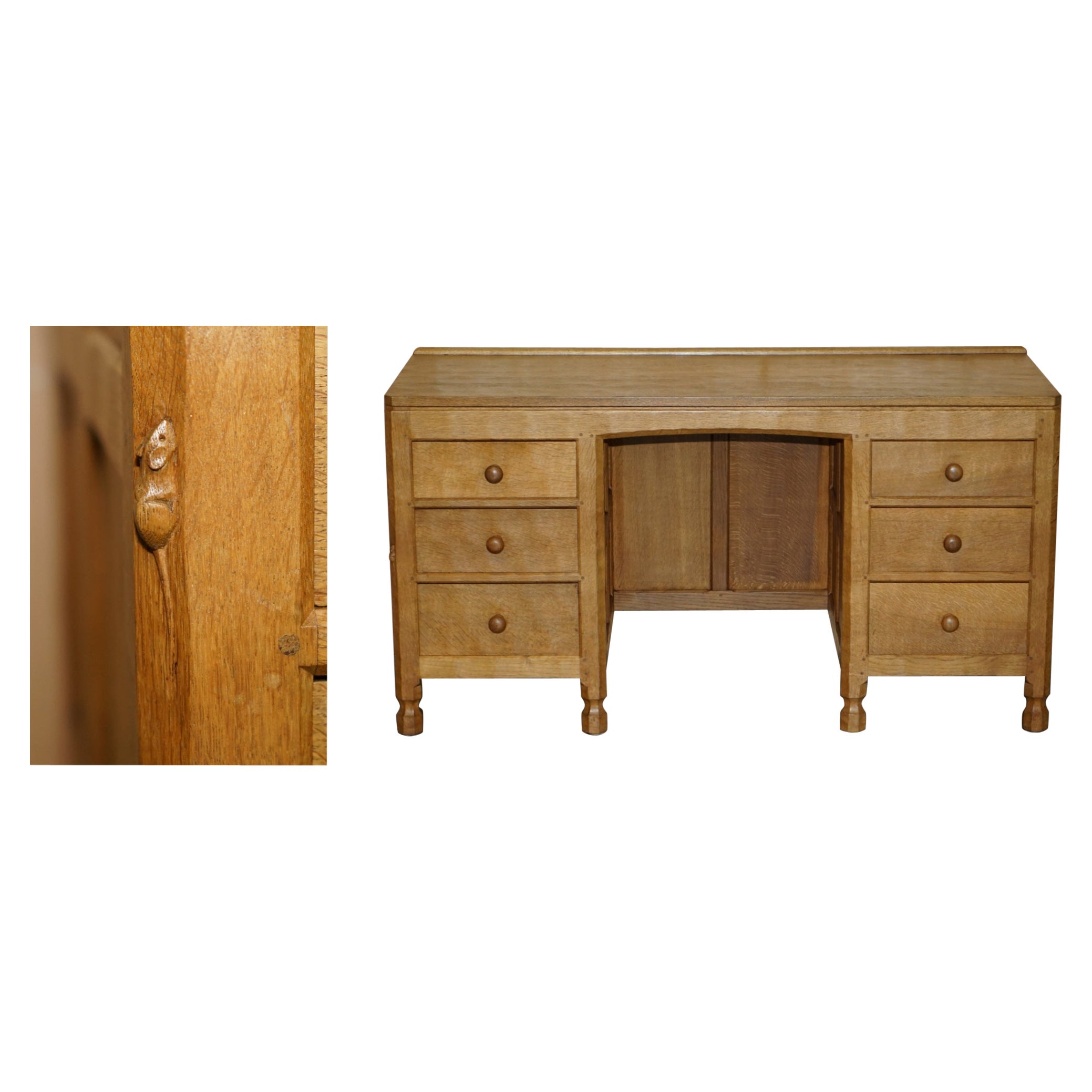 VINTAGE CIRCA 1970er ROBERT MOUSEMAN THOMPSON ENGLISH PEDESTAL DESK ADAZED TOP