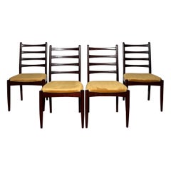 Mid Century 1960's Ladder Back Chairs Solid Teak and Velvet- Set of Four