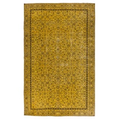 6.4x10.3 ft Modern Handmade Area Rug in Yellow, Floral Patterned Turkish Carpet