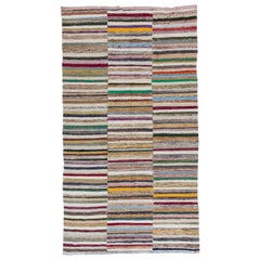 6'3"x11'4" Colorful Vintage Banded Cotton Kilim, Flat-Weave Rag Rug, Adjustable