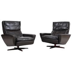 Pair of Scandinavian Brown Leather Armchairs, 1960s