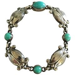 Georg Jensen Sterling Silver Bracelet #11 with Green Agates