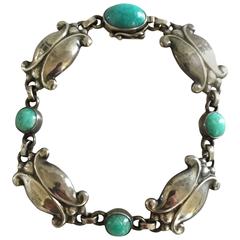 Georg Jensen Sterling Silver Bracelet #11 with Green Agates