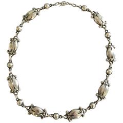 Georg Jensen Sterling Silver Necklace #15 with Silver Stones