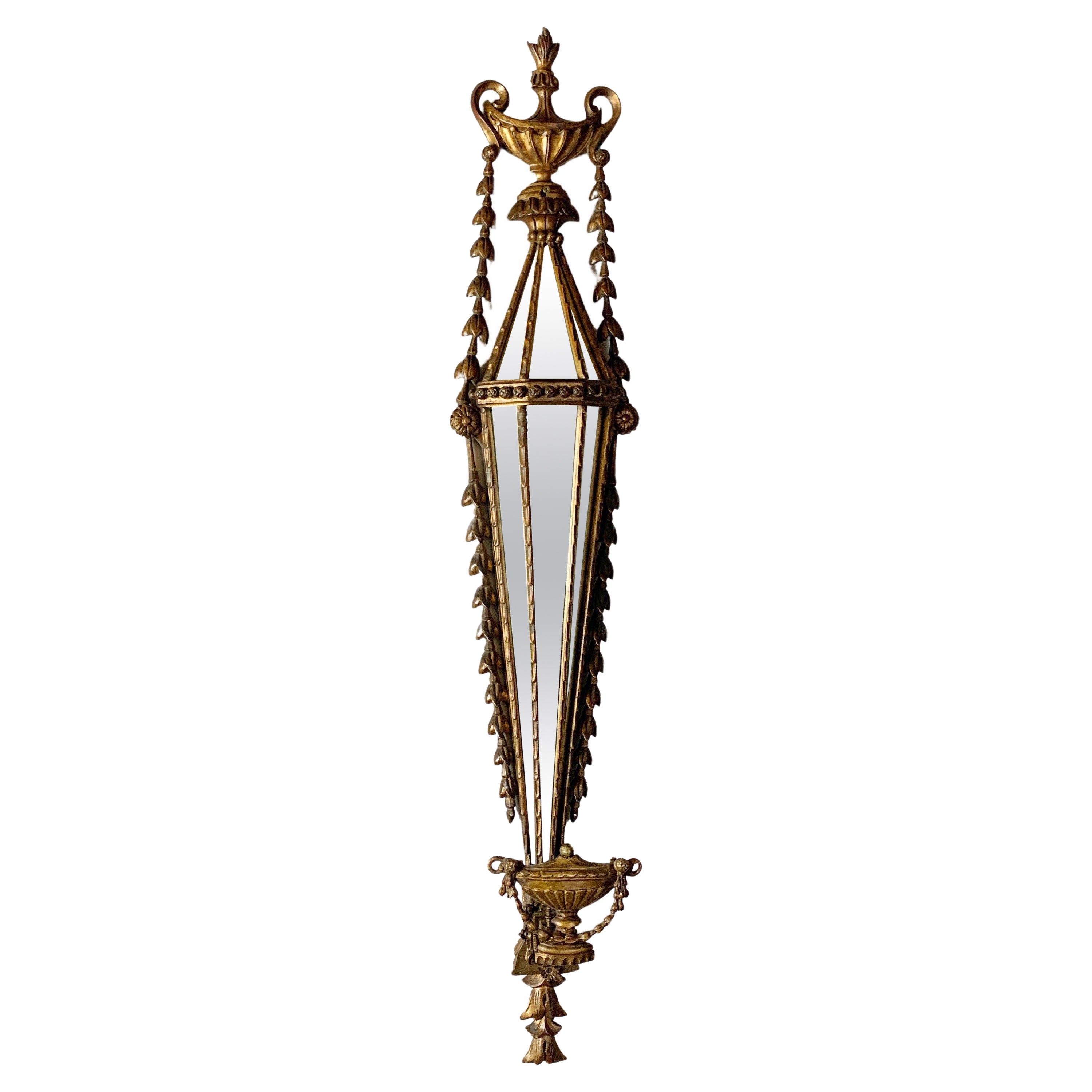 19th C Antique French, Gilt Faceted Mirror Wall Sconce